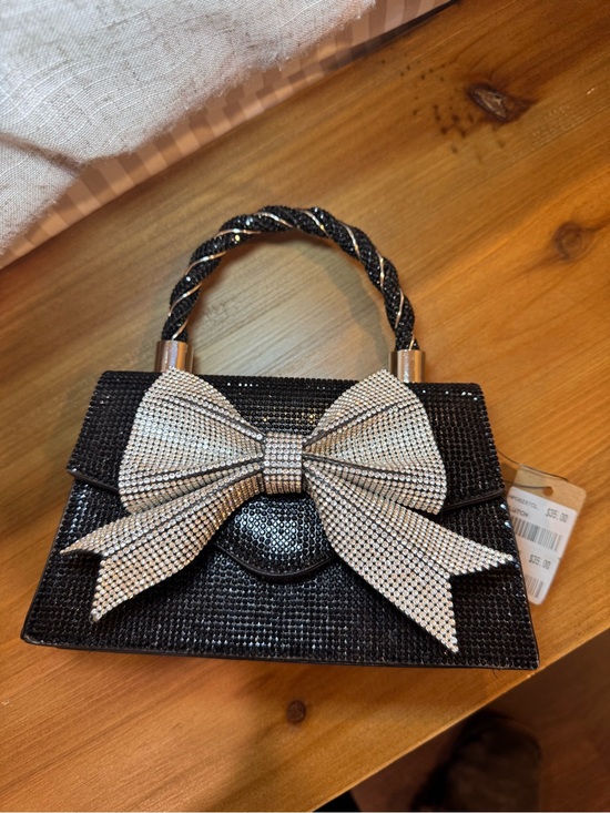 Handbags - NWT Black Crystal Evening Bow Top-Handle Bag